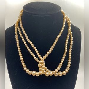 Triple Strand Layered Champagne Faux Pearls with “Button” Closure Vintage